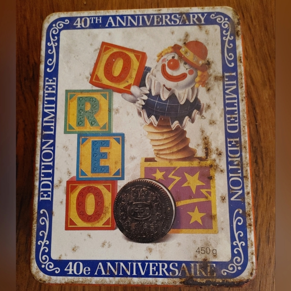 1989 vintage OREO Mr Christie's cookies Tin 40th Anniversary Jack In The Box 🤡